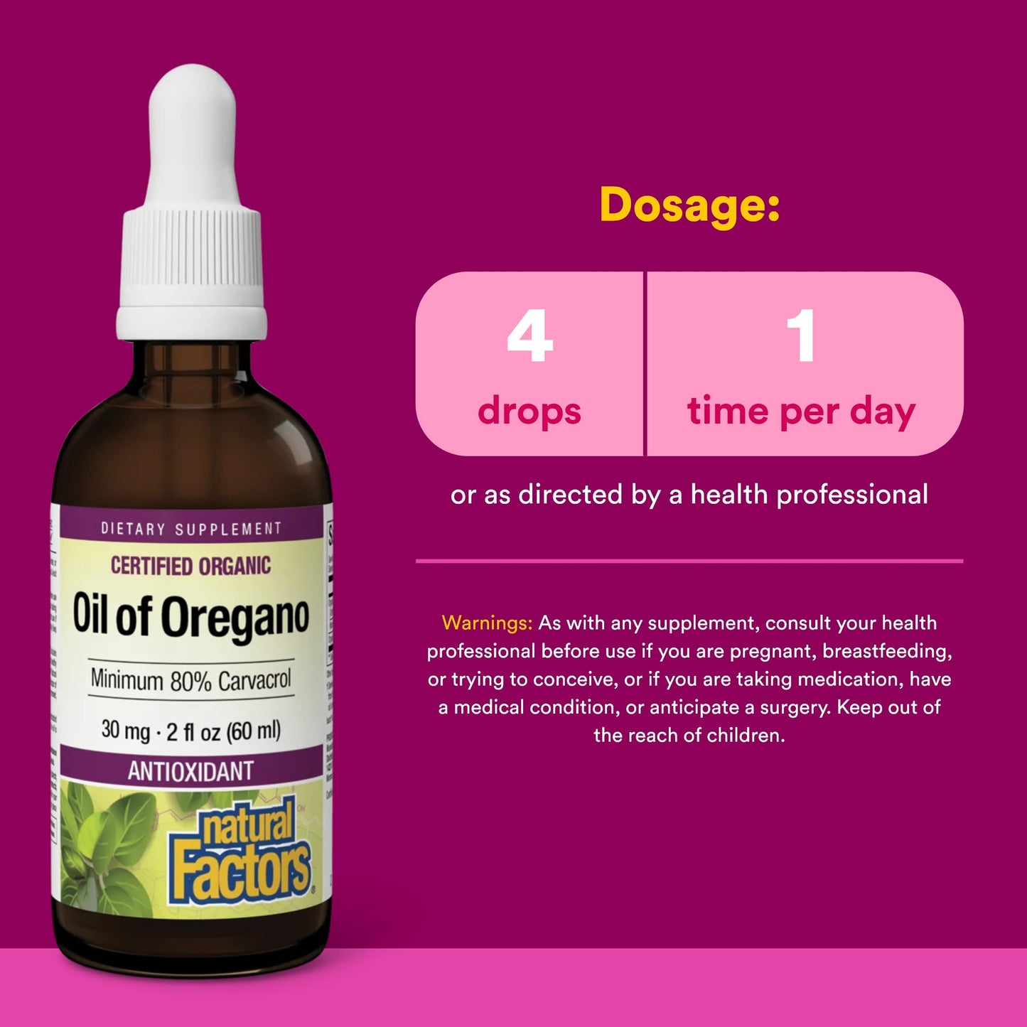 Natural Factors Oil of Oregano - Liquid Antioxidant & Immune Support | 2 fl oz (375 Servings)