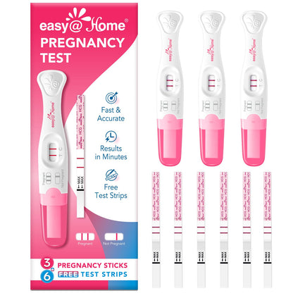 Easy@Home 9 Count Pregnancy Tests – 3 Early Detection Sticks & 6 Precise Test Strips, Instant Readings
