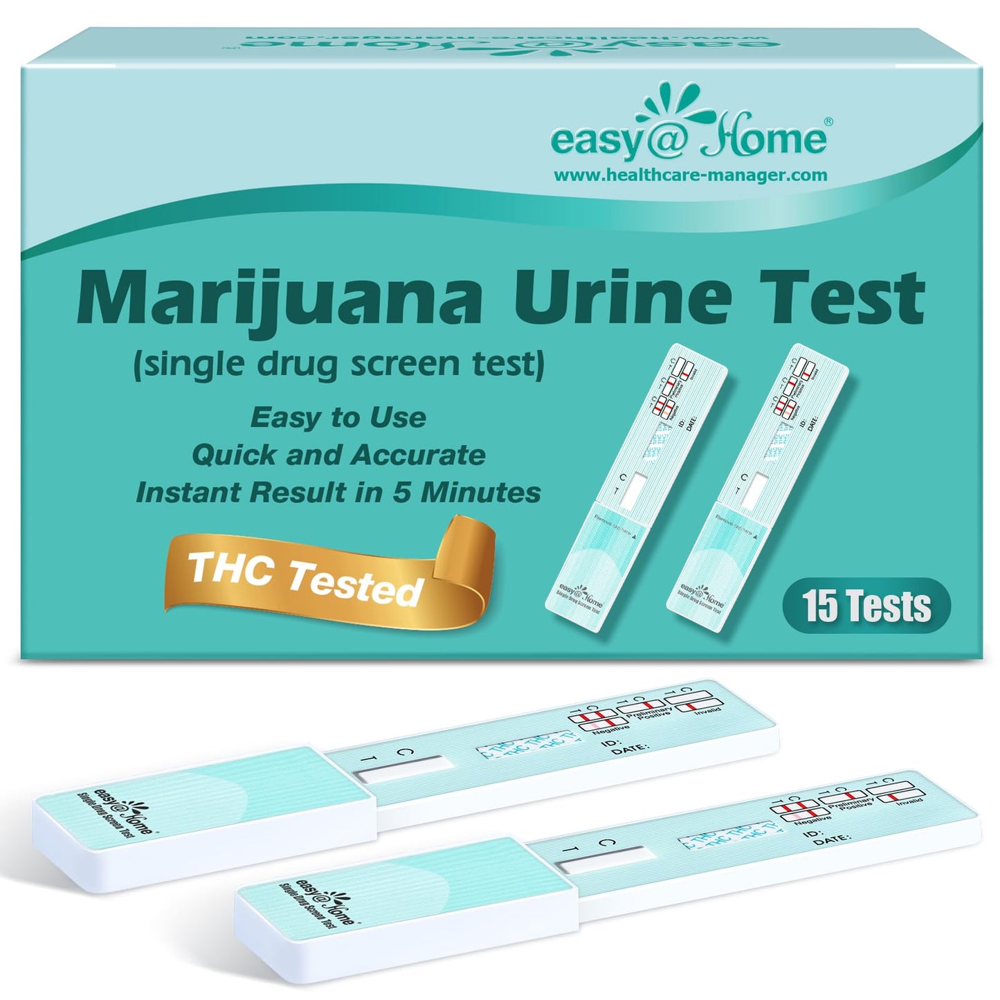Easy@Home Marijuana Urine Drug Test Kit 15-Pack – THC Home Testing with 50 ng/mL Cutoff (#EDTH-114)