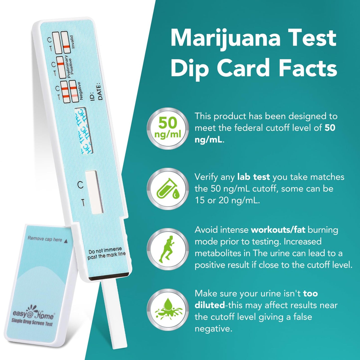 Easy@Home Marijuana Urine Drug Test Kit 15-Pack – THC Home Testing with 50 ng/mL Cutoff (#EDTH-114)