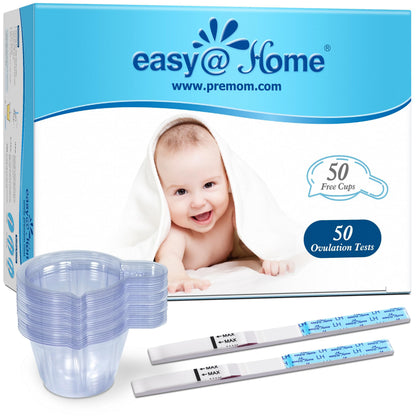 Easy@Home Ovulation Test Predictor Kit - 50 LH Strips + Urine Cups | Accurate Fertility