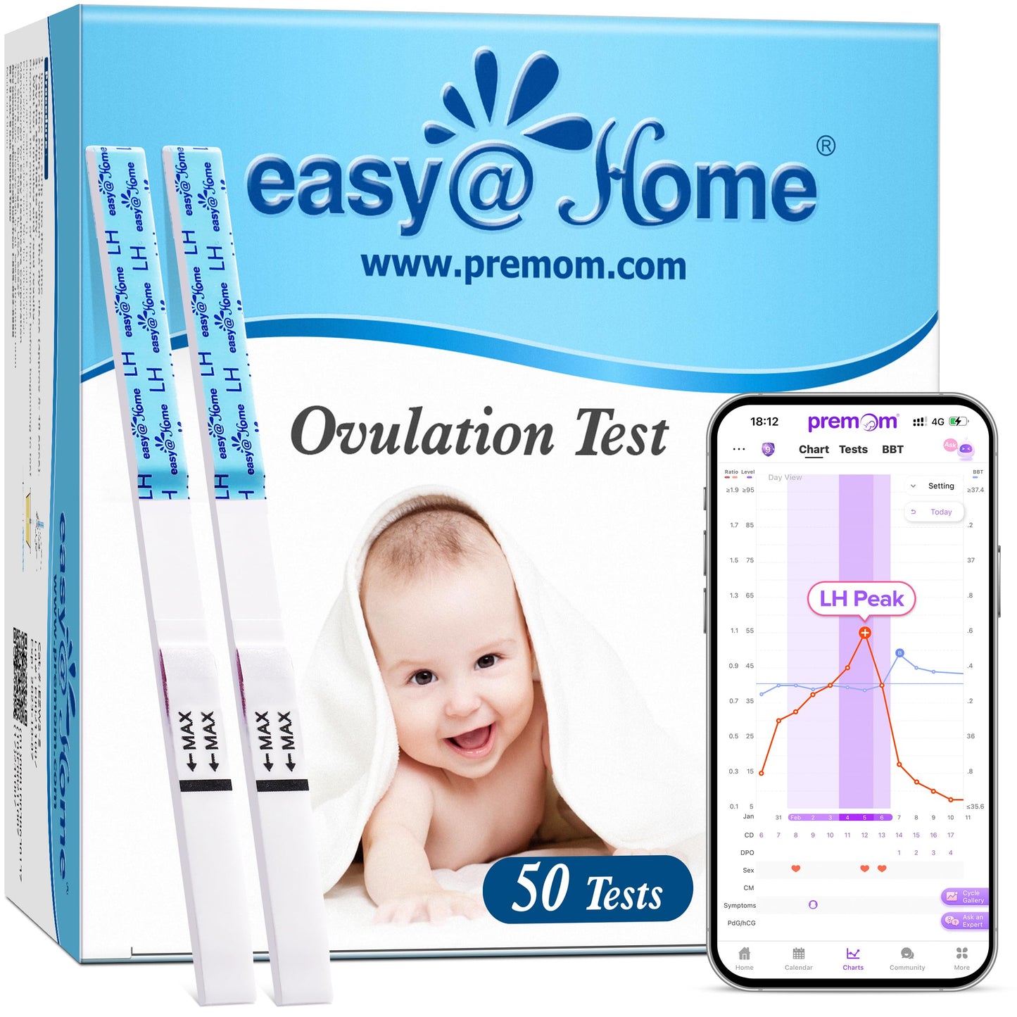 Easy@Home Ovulation Test Strips (50-Pack) – FSA Eligible | Premom Kit
