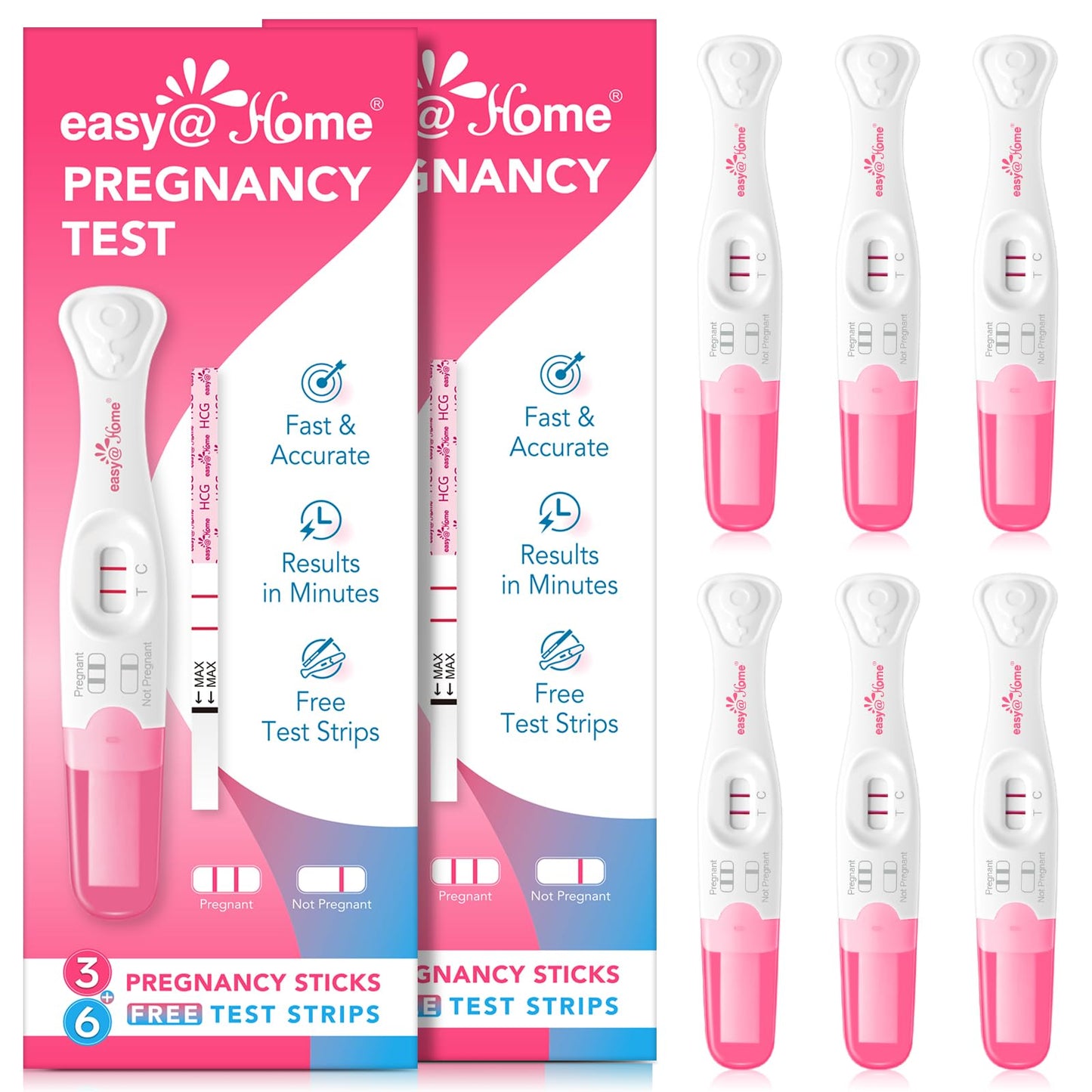 Easy@Home Pregnancy Test Sticks – Early Detection & At-Home Accuracy (6 Sticks + 12 Strips)
