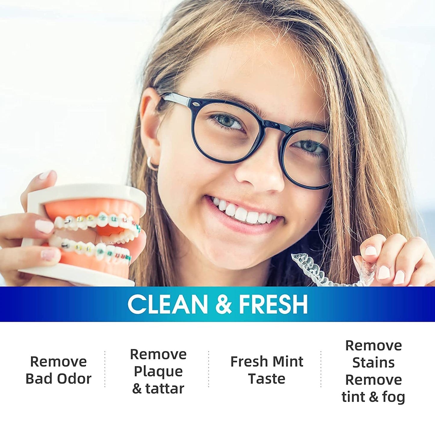 Y-Kelin Retainer & Denture Cleaner – 120 Tablets Mint for 4 Months | Removes Stains, Plaque & Odors