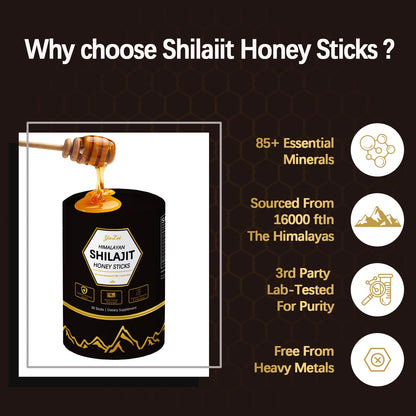 Himalayan Shilajit Honey Sticks – 30 Sticks, 75%+ Fulvic Acid, 85%+ Trace Minerals