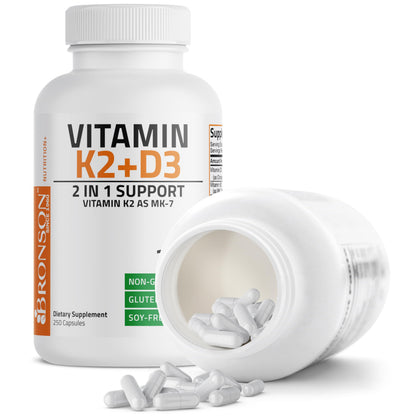 Bronson Vitamin K2 (MK7) with D3 – Non-GMO, 5000 IU D3, 90 mcg K2 MK-7, 250 Capsules