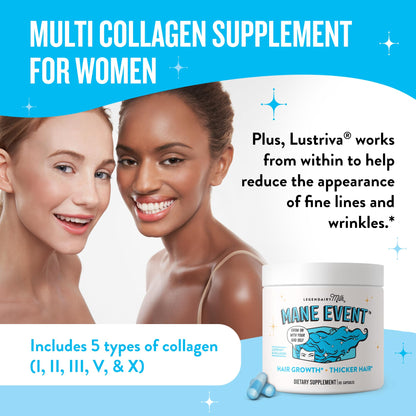 Hair Growth Vitamins for Women – Biotin, Collagen & Lustriva | Mane Event