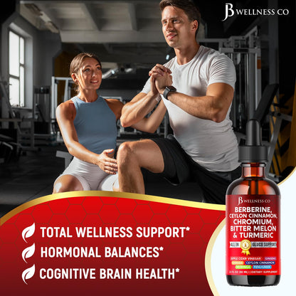 Berberine with Ceylon Cinnamon Liquid Drops – Bitter Melon, Gymnema, Glucomannan, Chromium, Turmeric, Ginseng, Moringa (4 OZ)