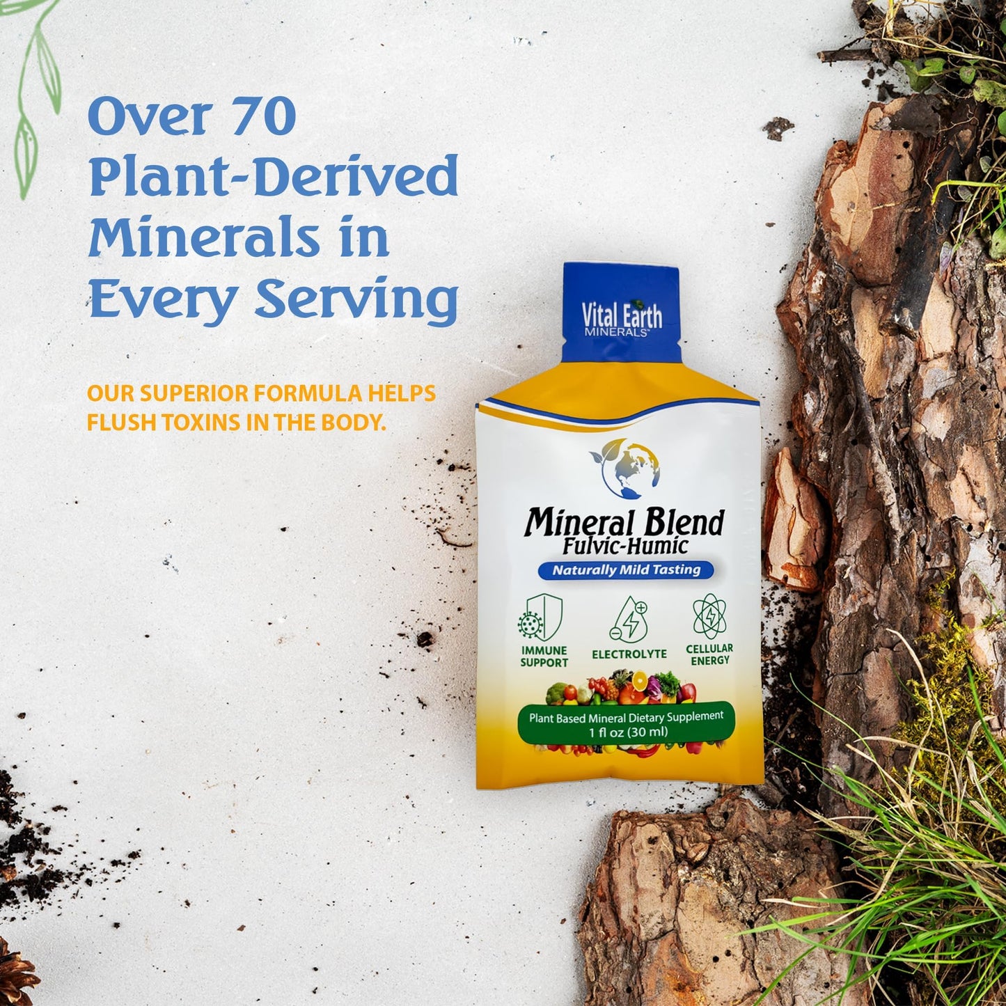 Vital Earth Minerals Detox & Wellness – Fulvic Humic Mineral Blend with 70+ Minerals, Electrolytes, 14 Liquid Pouches