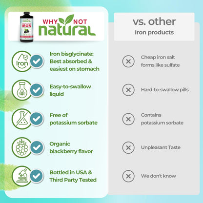 Liquid Iron Supplement – Ferrous Bisglycinate, Vegan, Blackberry 16 oz