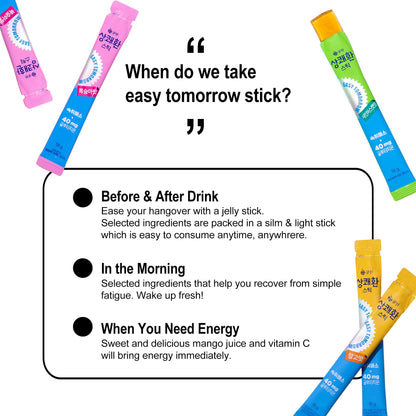 EASY TOMORROW Jelly Stick Before & After Drink Mango (10 Sticks) – Morning Relief, Fresher Energy