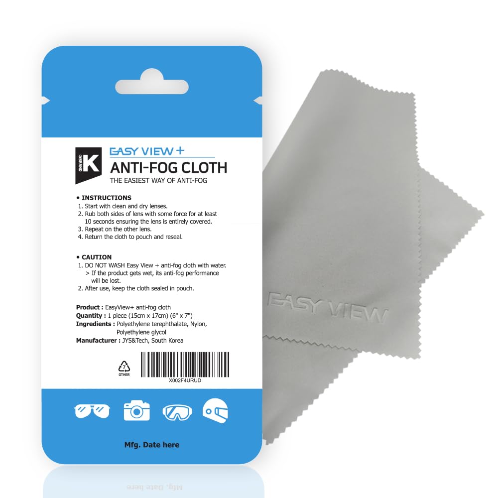 EASY VIEW+ Anti-Fog Microfiber Cloth for Glasses, Goggles, Motorcycle Helmet & Camera Lens