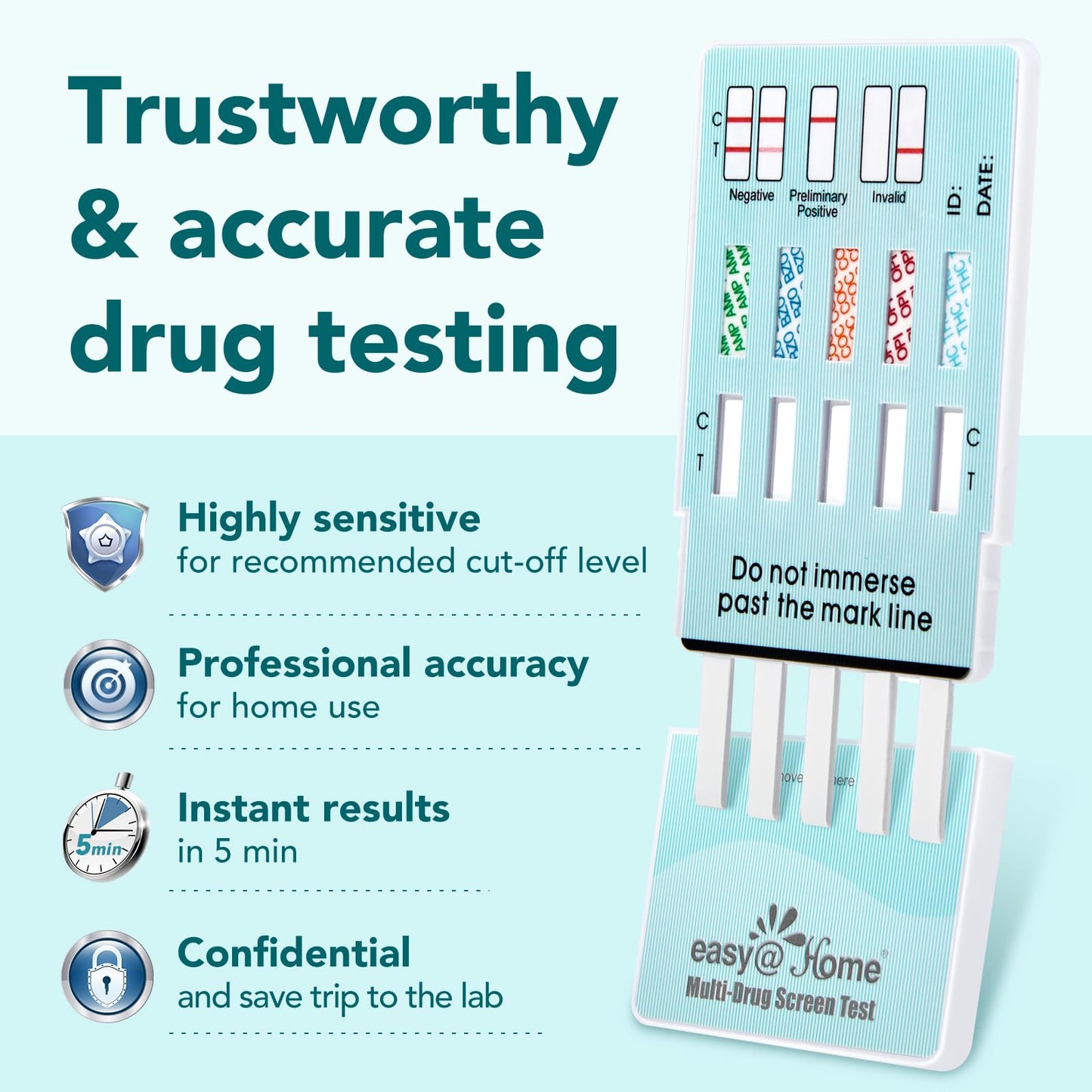 Easy@Home 5-Panel Urine Drug Test Kit (5 Pack) – THC/Marijuana, Cocaine, OPI, AMP, BZO – At-Home Test – 5 Minute Results EDOAP-754