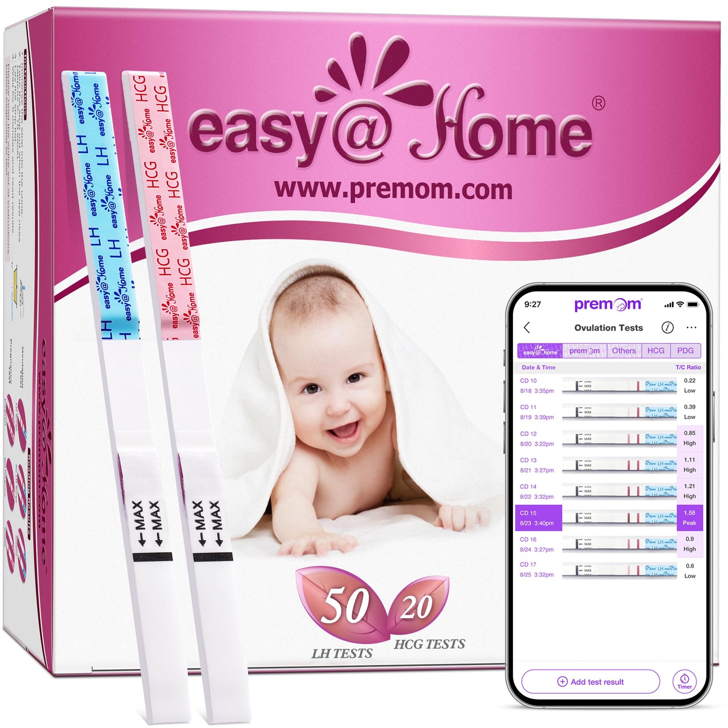 Easy@Home 50 Ovulation & 20 Pregnancy Test Strips Kit – LH & HCG Combo