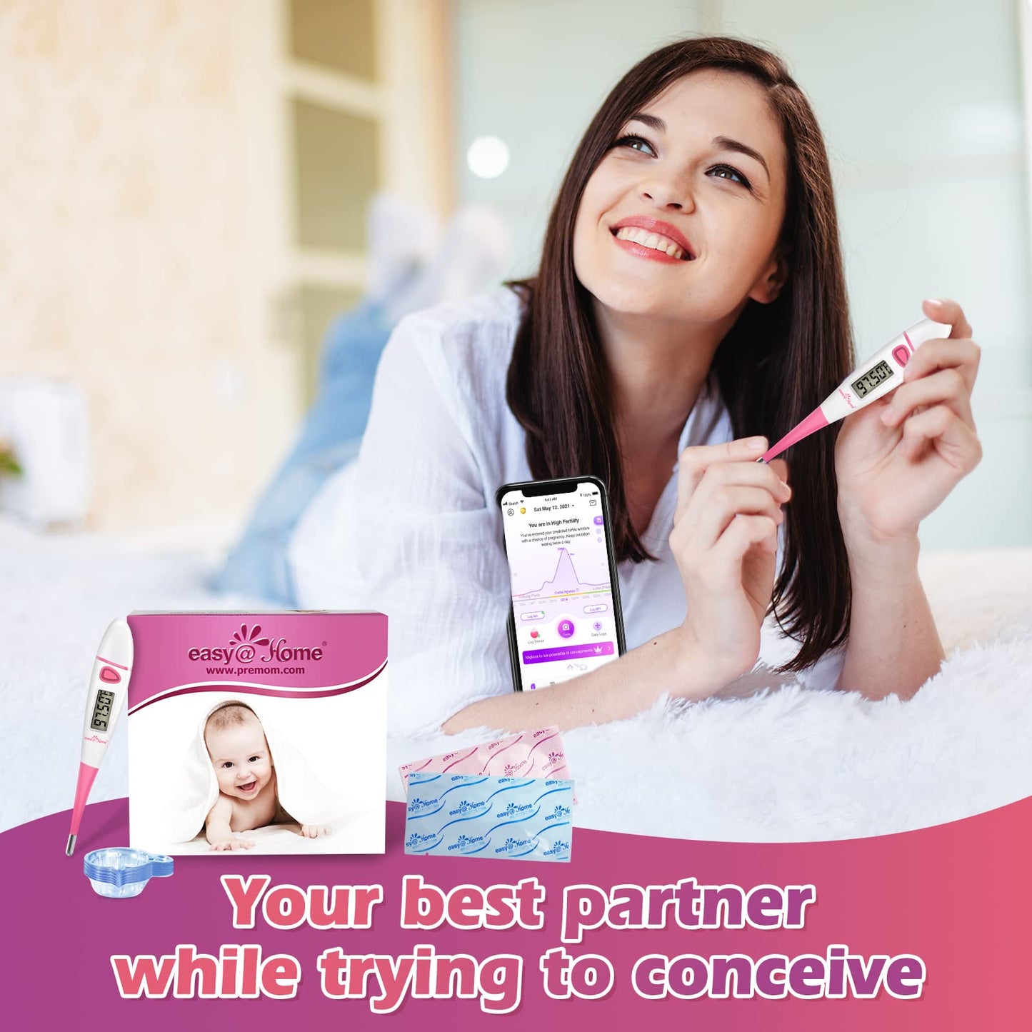 Easy@Home Ovulation Test Kit — 50 LH Strips, 20 Pregnancy Tests, Basal Thermometer