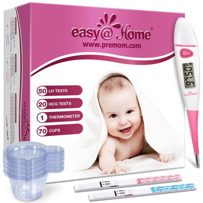 Easy@Home Ovulation Test Kit — 50 LH Strips, 20 Pregnancy Tests, Basal Thermometer