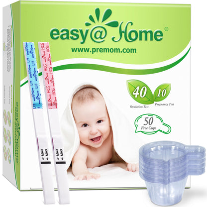 Easy@Home Ovulation & Pregnancy Test Kit – 40 LH Strips + 10 HCG Tests (Premom App)