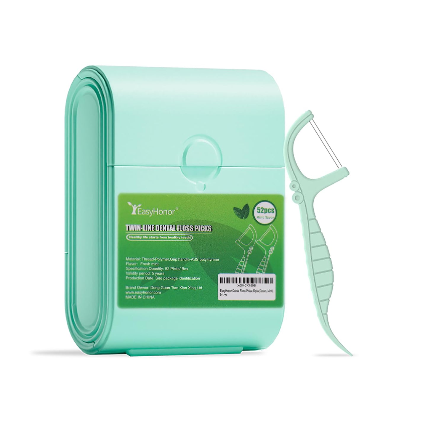 EasyHonor Twin-Line Mint Dental Floss Picks – 52 Count, Portable Case