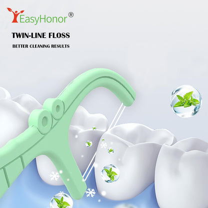 EasyHonor Twin-Line Mint Dental Floss Picks – 52 Count, Portable Case