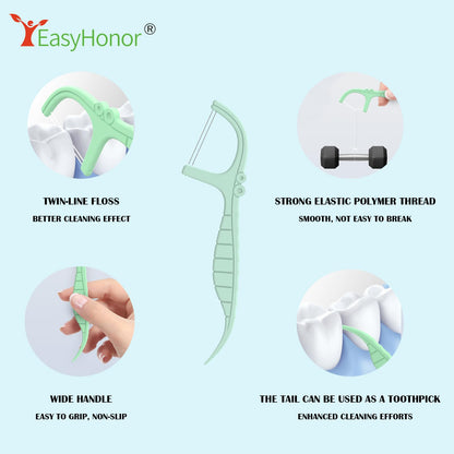 EasyHonor Twin-Line Mint Dental Floss Picks – 52 Count, Portable Case
