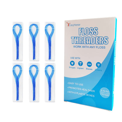 EasyHonor Dental Floss Threaders for Braces, Bridges & Implants | 210 Count (Pack of 6)