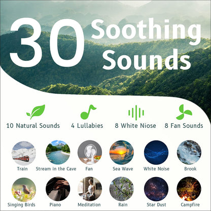 Easysleep Wood Finish White Noise Machine — 30 Sounds, 12 Night Lights, Memory, 32 Volume Levels, 5 Timers, AC/USB