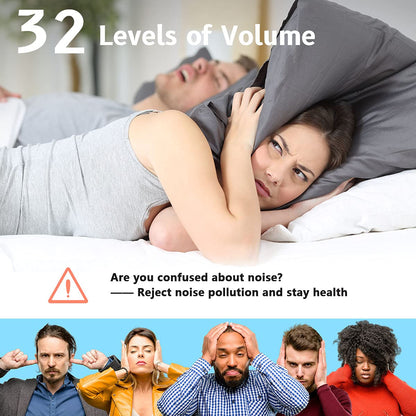 Easysleep Wood Finish White Noise Machine — 30 Sounds, 12 Night Lights, Memory, 32 Volume Levels, 5 Timers, AC/USB