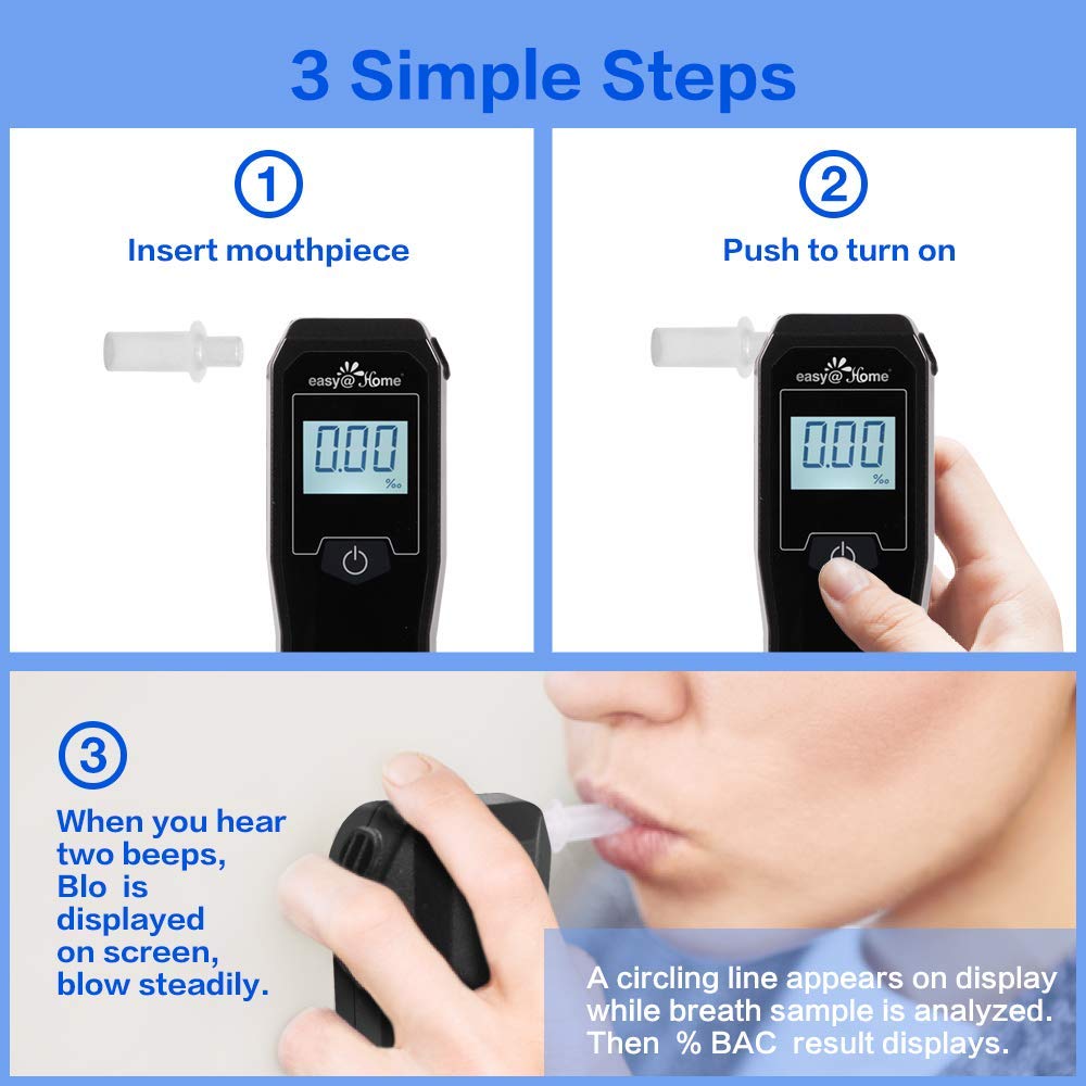 Easy@Home Breathalyzer – Pro-Grade Portable Fuel Cell Alcohol Tester (5 Mouthpieces)