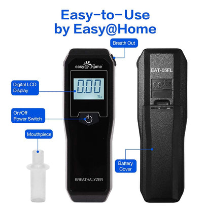 Easy@Home Breathalyzer – Pro-Grade Portable Fuel Cell Alcohol Tester (5 Mouthpieces)