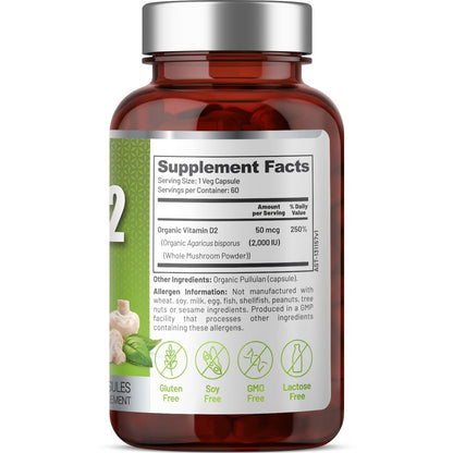 EAT INTACT Vegan Vitamin D 2000 IU | Organic Whole Mushroom, Two-Ingredient