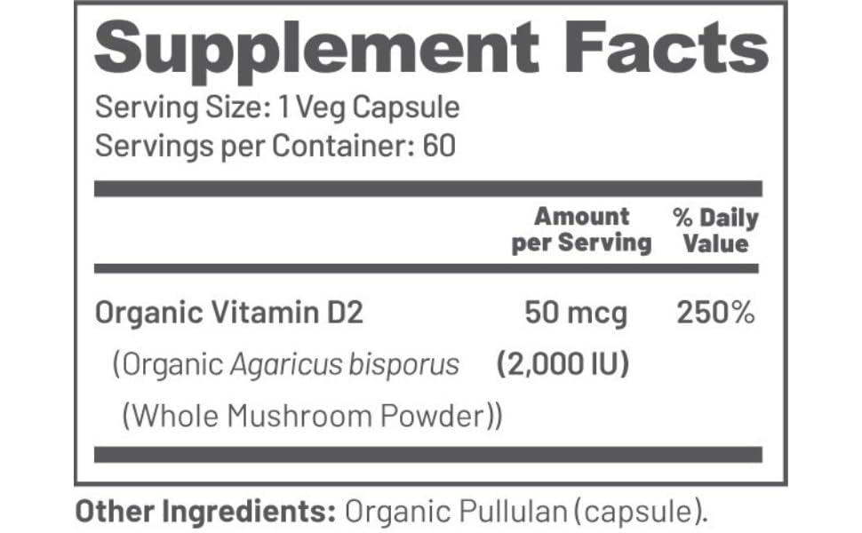 EAT INTACT Vegan Vitamin D 2000 IU | Organic Whole Mushroom, Two-Ingredient