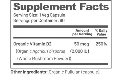 EAT INTACT Vegan Vitamin D 2000 IU | Organic Whole Mushroom, Two-Ingredient