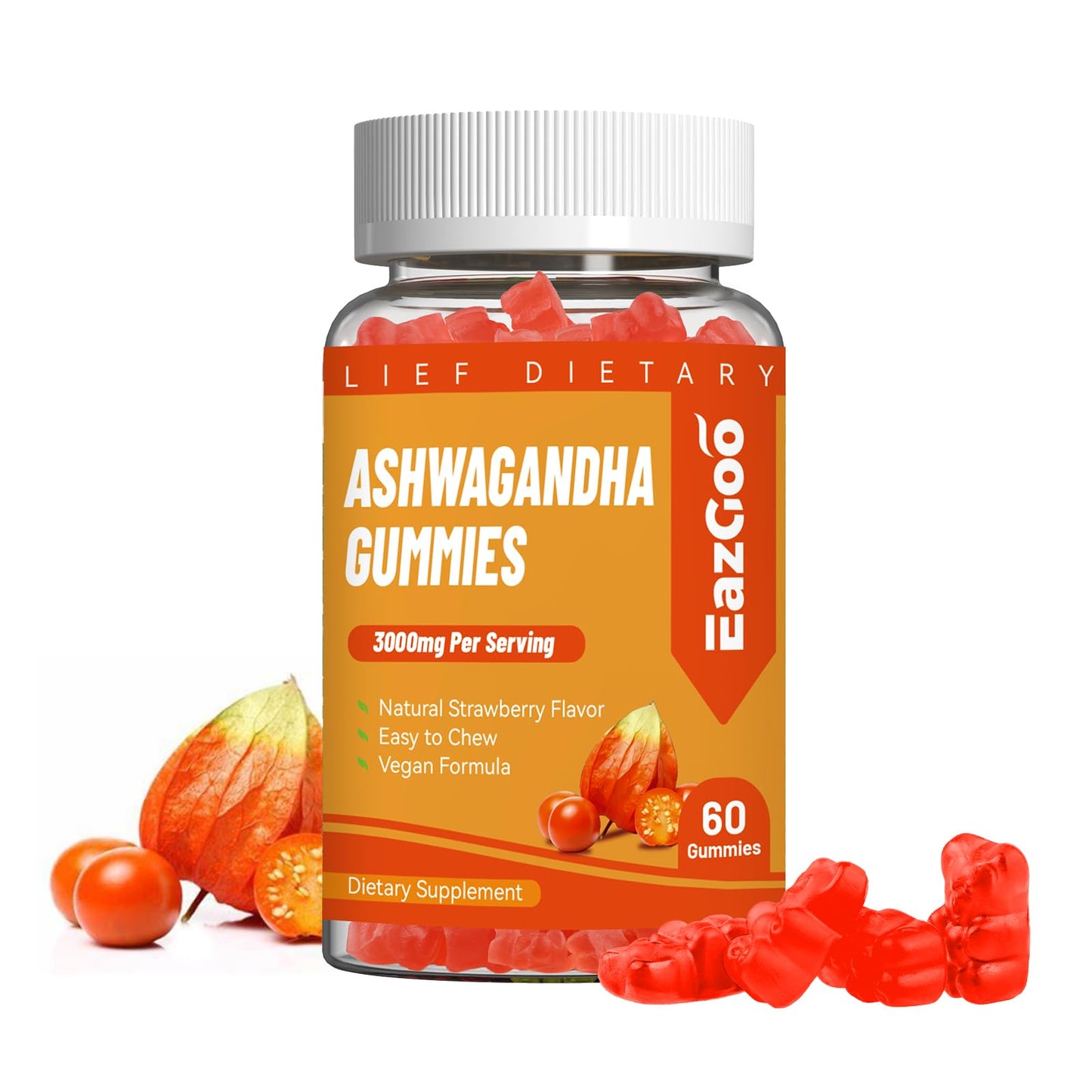 EAZGOO Ashwagandha Gummies & Vitamin D3 – 3000mg Extra Strength Ashwagandha, Strawberry Flavor, 60 Count