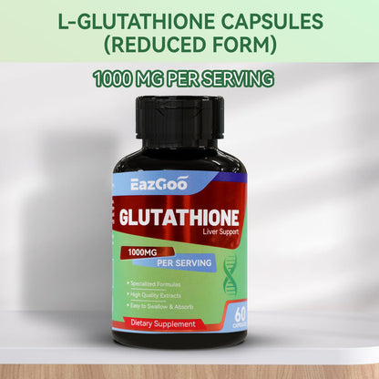 EAZGOO Glutathione 1000mg – Vegan Antioxidant for Immune Support, Skin Brightening & Liver Detox (60 Capsules)