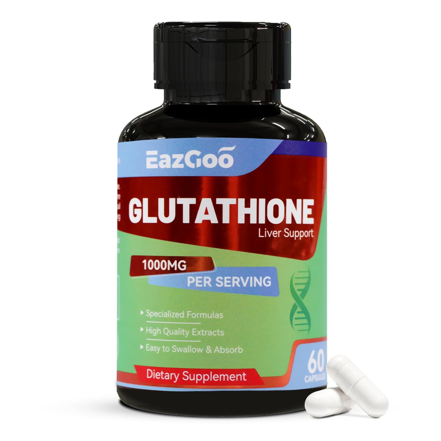 EAZGOO Glutathione 1000mg – Vegan Antioxidant for Immune Support, Skin Brightening & Liver Detox (60 Capsules)