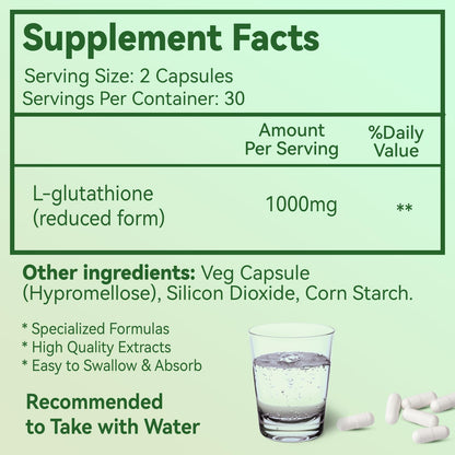 EAZGOO Glutathione 1000mg – Vegan Antioxidant for Immune Support, Skin Brightening & Liver Detox (60 Capsules)