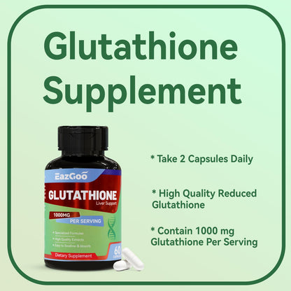 EAZGOO Glutathione 1000mg – Vegan Antioxidant for Immune Support, Skin Brightening & Liver Detox (60 Capsules)