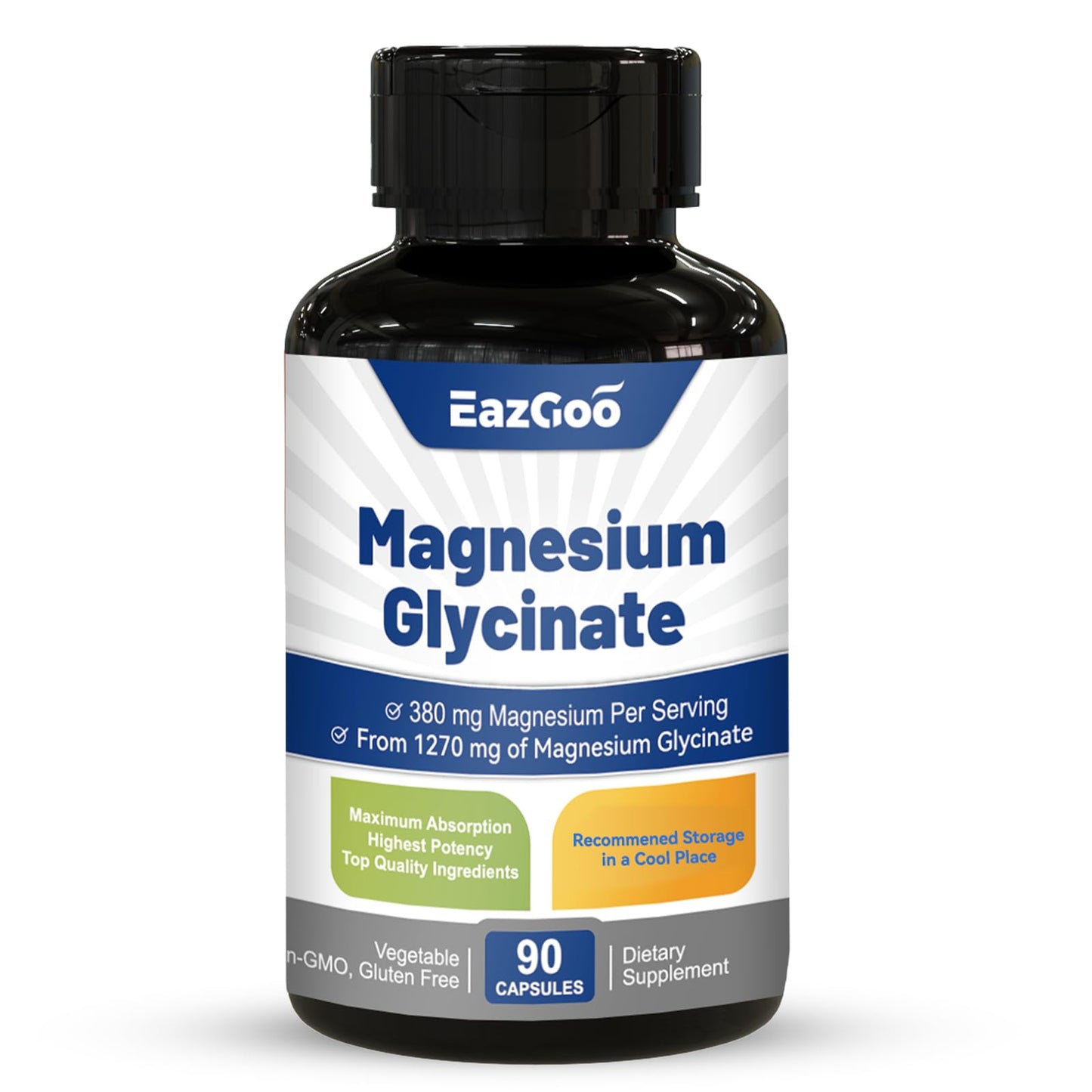 EAZGOO Magnesium Glycinate Capsules 1270mg - High Absorption, 90 Caps