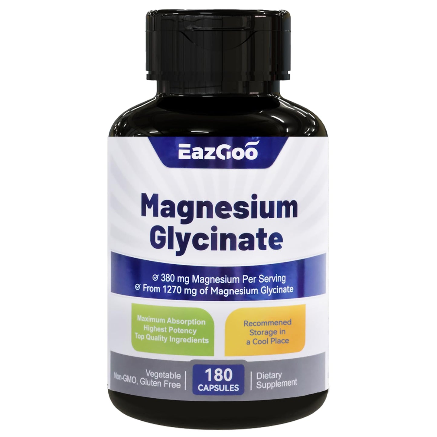 EAZGOO Magnesium Glycinate Capsules – High-Absorption, Non-GMO, Gluten-Free, 180 Capsules