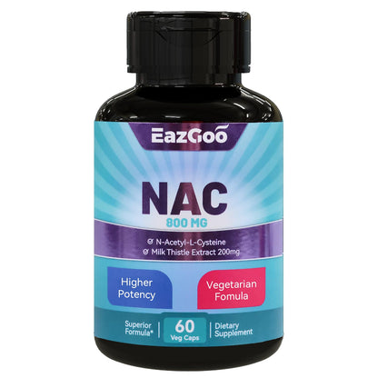 EAZGOO NAC 800mg + Milk Thistle 200mg - 60 Caps | Non-GMO, Gluten Free