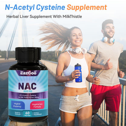 EAZGOO NAC 800mg + Milk Thistle 200mg - 60 Caps | Non-GMO, Gluten Free
