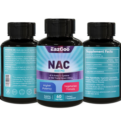 EAZGOO NAC 800mg + Milk Thistle 200mg - 60 Caps | Non-GMO, Gluten Free