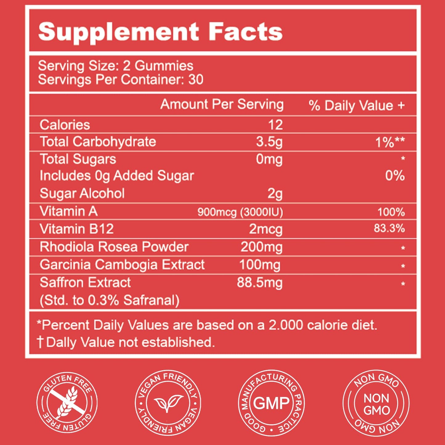 EAZGOO Saffron Gummies – Mood & Energy Support with Rhodiola, 60 Gummies