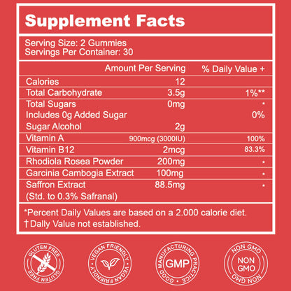 EAZGOO Saffron Gummies – Mood & Energy Support with Rhodiola, 60 Gummies