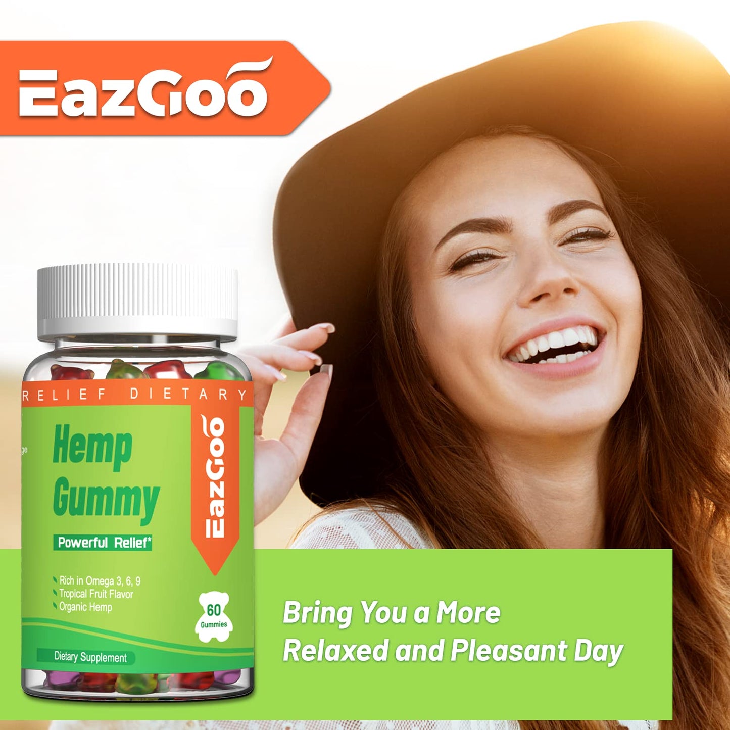 EAZGOO XXL Hemp Gummies – Hemp Oil, Vegan, Low Sugar | 180 Count