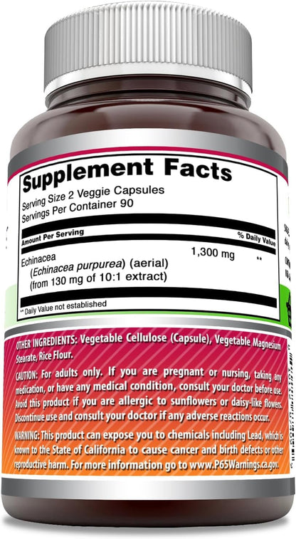 Amazing Formulas Echinacea 1300 mg Veggie Capsules | Non-GMO, Gluten Free, Made in USA | 2-Pack 180 Count