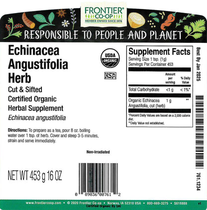Frontier Co-op Organic Echinacea Angustifolia Herb - 1lb Bulk, Kosher