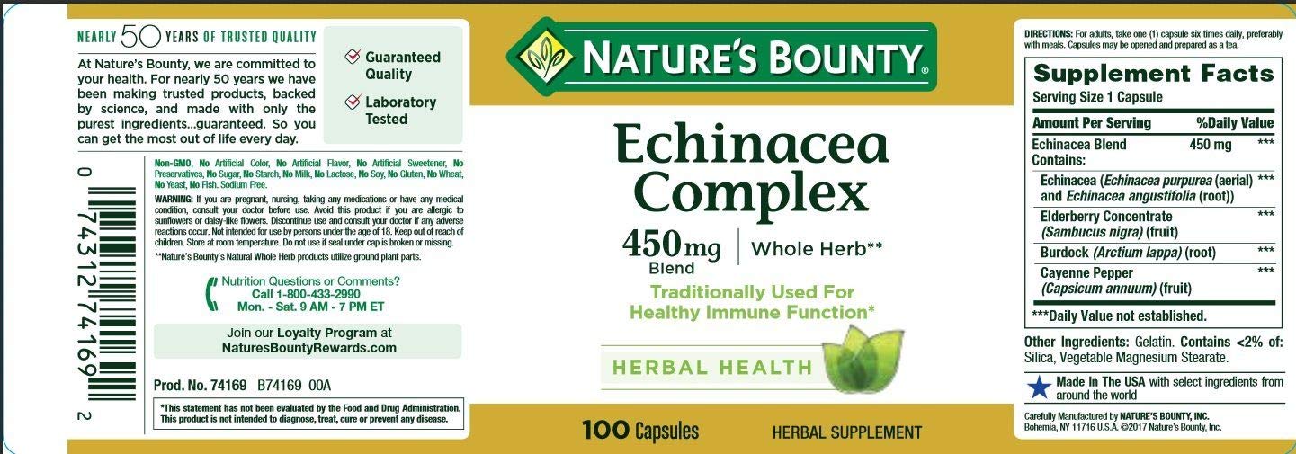 Nature's Bounty Echinacea Complex – Immune Support, 450 mg, 100 Capsules