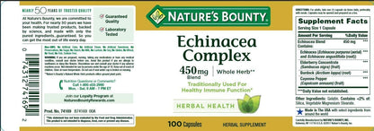 Nature's Bounty Echinacea Complex – Immune Support, 450 mg, 100 Capsules