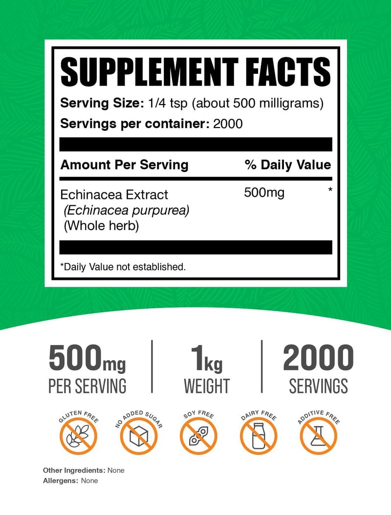 BulkSupplements Echinacea Extract Powder - 500mg/Serving, 1kg (2.2 lb) - Vegan & Gluten Free